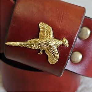 Royden Brown Leather Belt With Brass Buckle And Pheasant Detail Size 38